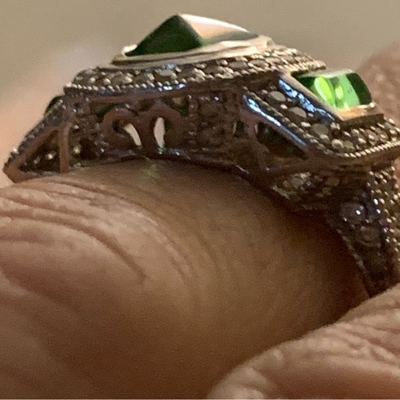 Helenite & Diamond 10k White Gold Ring - Picture 12 of 15